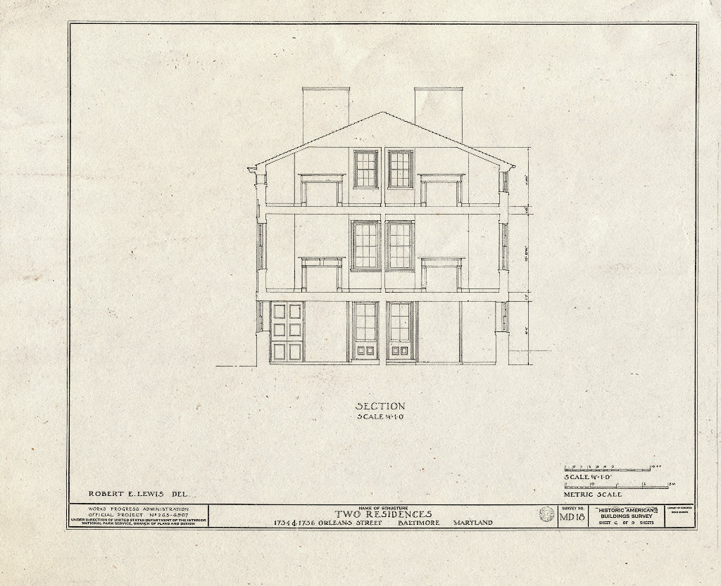 Blueprint HABS MD,4-BALT,21- (Sheet 6 of 9) - 1734-1736 Orleans Street (Double House), Baltimore, Independent City, MD