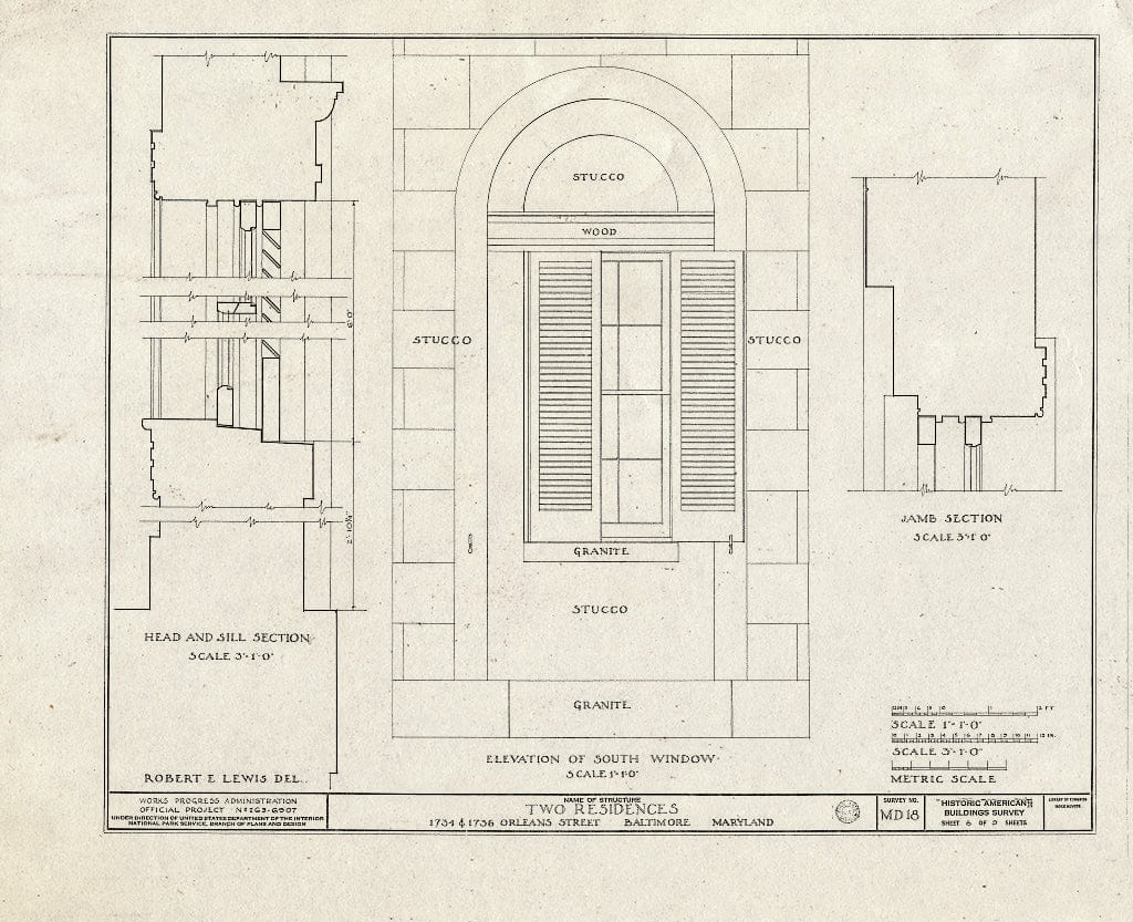 Blueprint HABS MD,4-BALT,21- (Sheet 8 of 9) - 1734-1736 Orleans Street (Double House), Baltimore, Independent City, MD