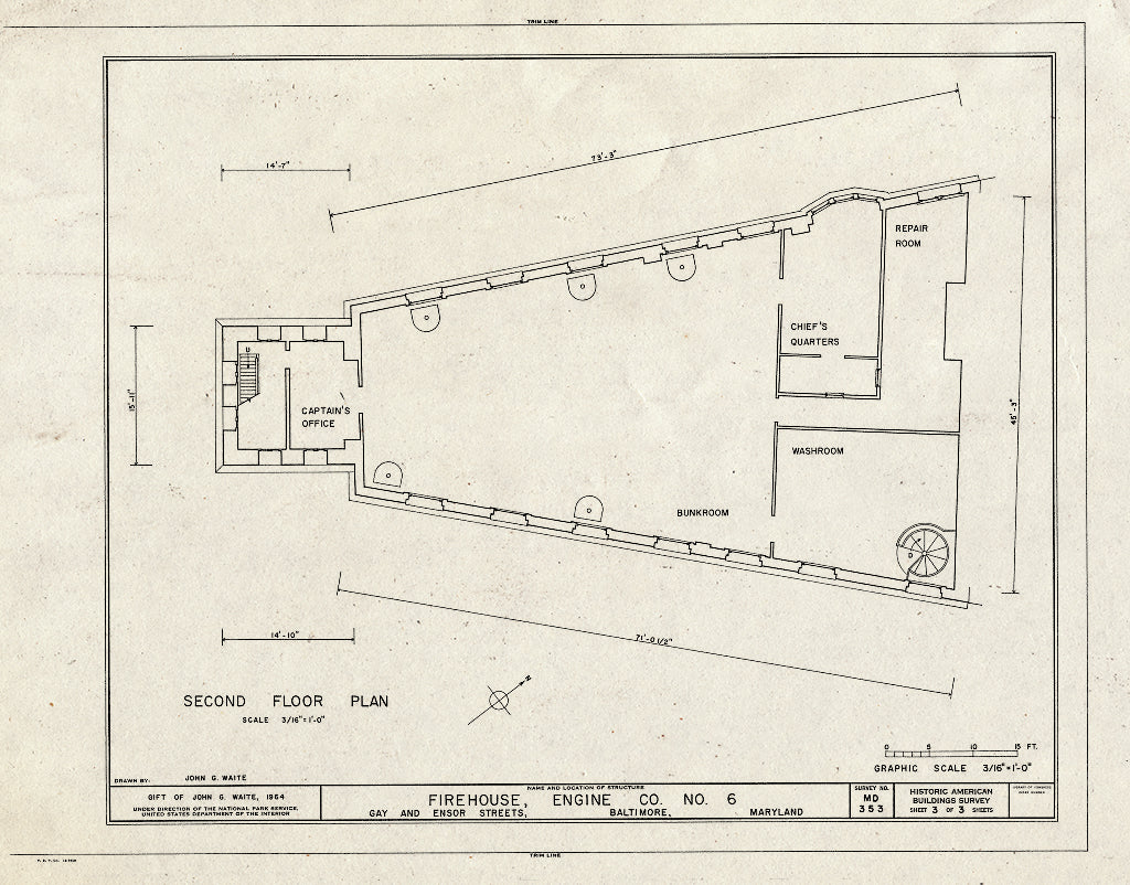Blueprint HABS MD,4-BALT,168- (Sheet 3 of 3) - Engine Company Number 6 Firehouse, 416 Gay Street, Baltimore, Independent City, MD