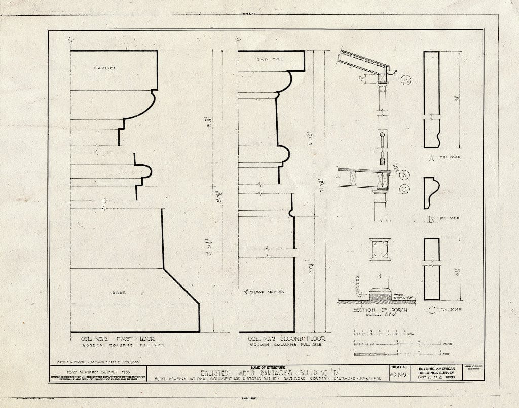 Blueprint HABS MD,4-BALT,5D- (Sheet 6 of 8) - Fort McHenry, Soldiers' Barracks No. 1, East Fort Avenue at Whetstone Point, Baltimore, Independent City, MD