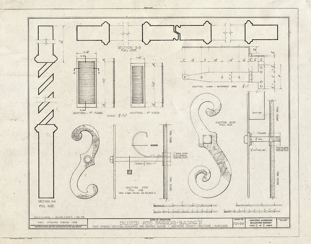 Blueprint HABS MD,4-BALT,5D- (Sheet 8 of 8) - Fort McHenry, Soldiers' Barracks No. 1, East Fort Avenue at Whetstone Point, Baltimore, Independent City, MD