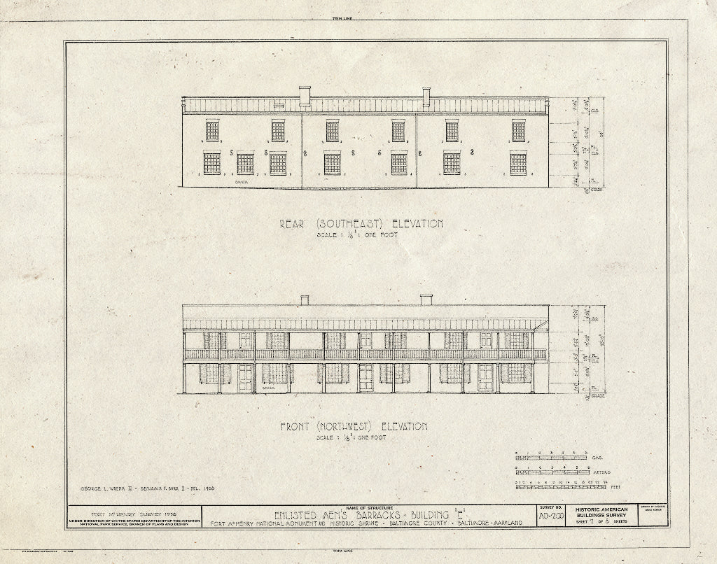 Blueprint HABS MD,4-BALT,5E- (Sheet 2 of 8) - Fort McHenry, Soldiers' Barracks No. 2, East Fort Avenue at Whetstone Point, Baltimore, Independent City, MD