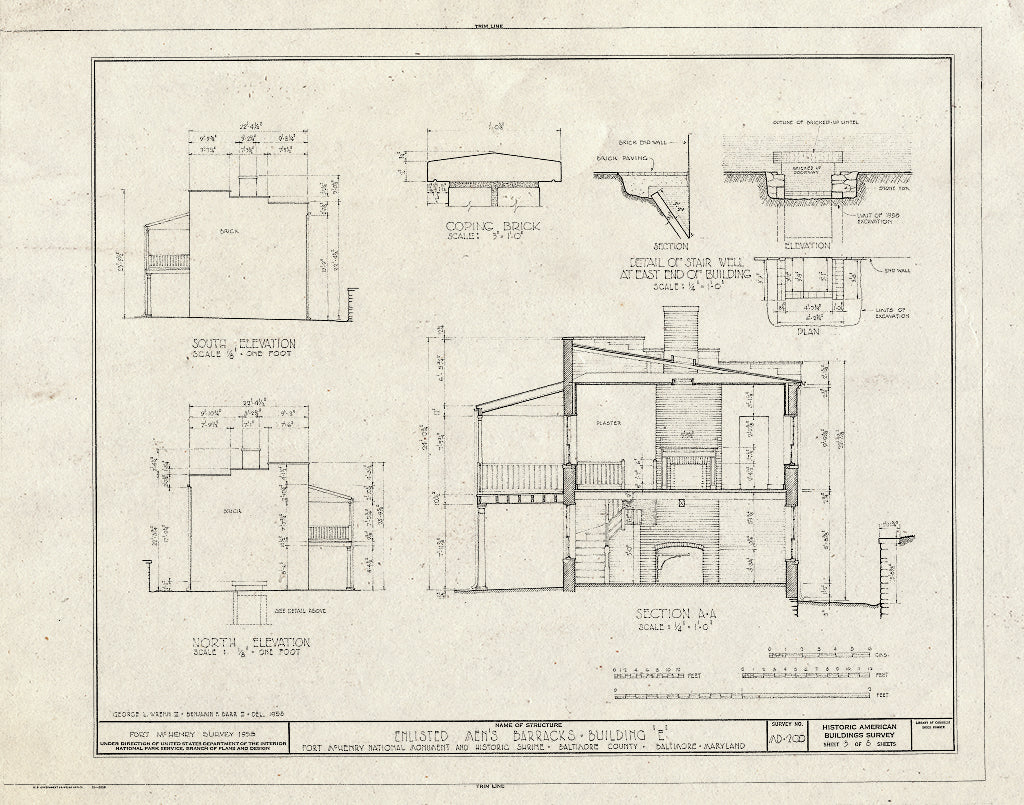 Blueprint HABS MD,4-BALT,5E- (Sheet 3 of 8) - Fort McHenry, Soldiers' Barracks No. 2, East Fort Avenue at Whetstone Point, Baltimore, Independent City, MD