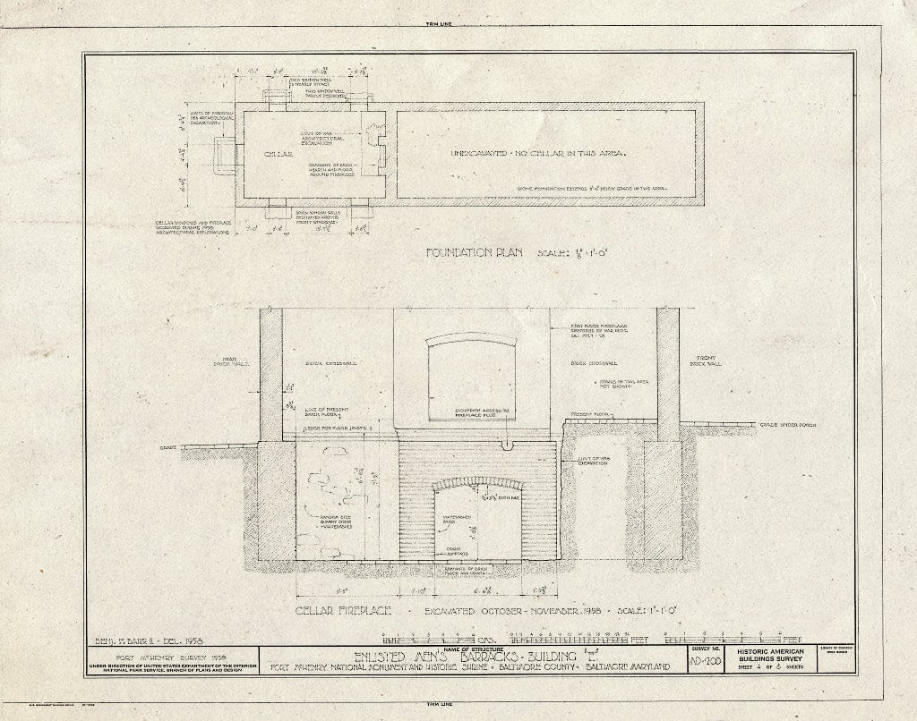 Blueprint HABS MD,4-BALT,5E- (Sheet 4 of 8) - Fort McHenry, Soldiers' Barracks No. 2, East Fort Avenue at Whetstone Point, Baltimore, Independent City, MD