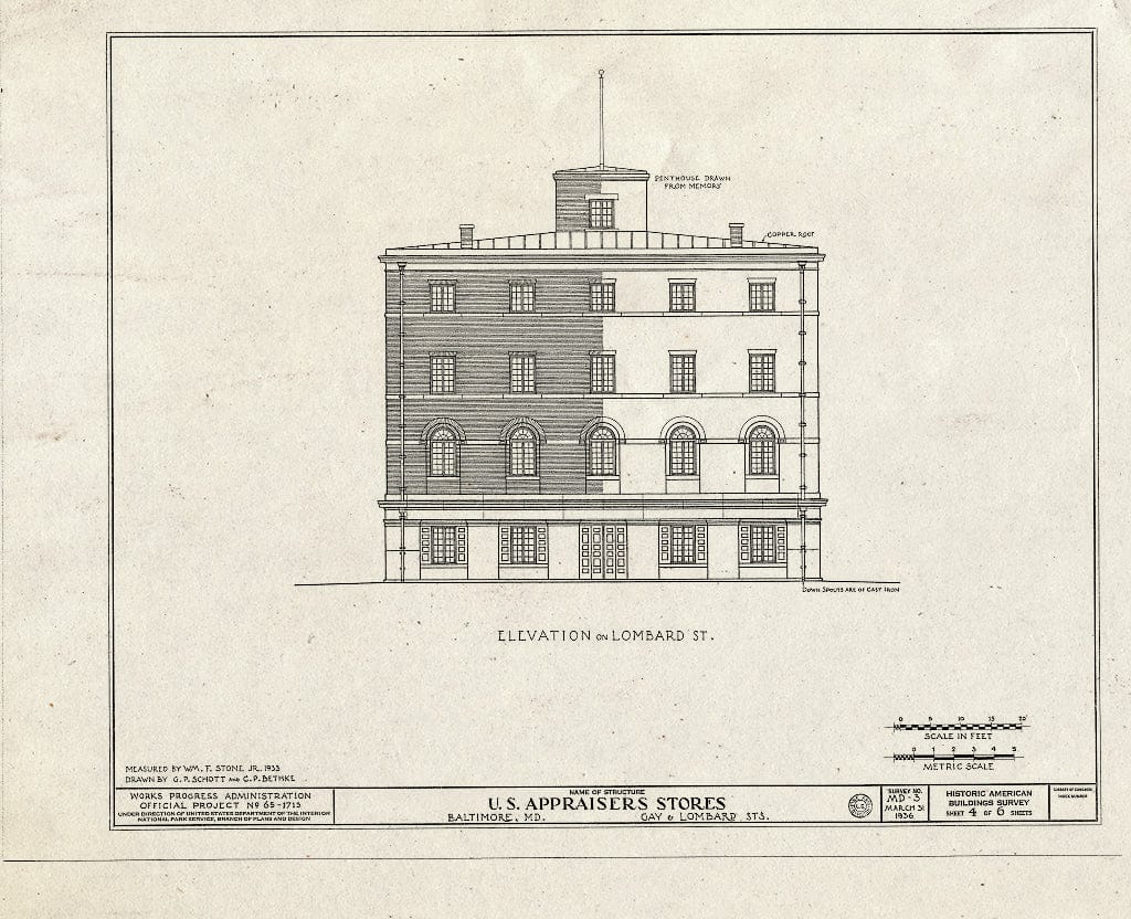 Blueprint HABS MD,4-BALT,12- (Sheet 4 of 6) - Old U.S. Appraisers Stores, Gay & Lombard Streets, Baltimore, Independent City, MD