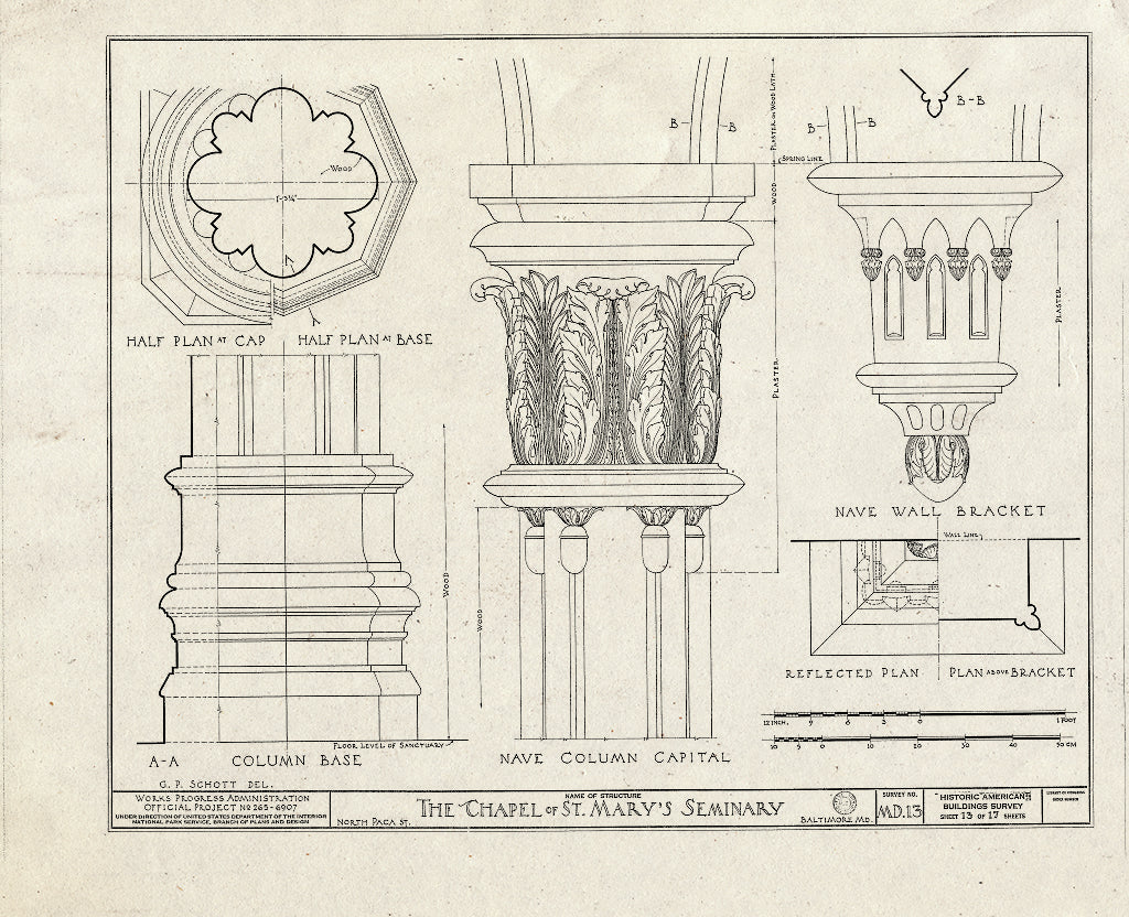 Blueprint HABS MD,4-BALT,18- (Sheet 13 of 17) - St. Mary's Seminary Chapel, North Paca Street & Druid Hill Avenue, Baltimore, Independent City, MD