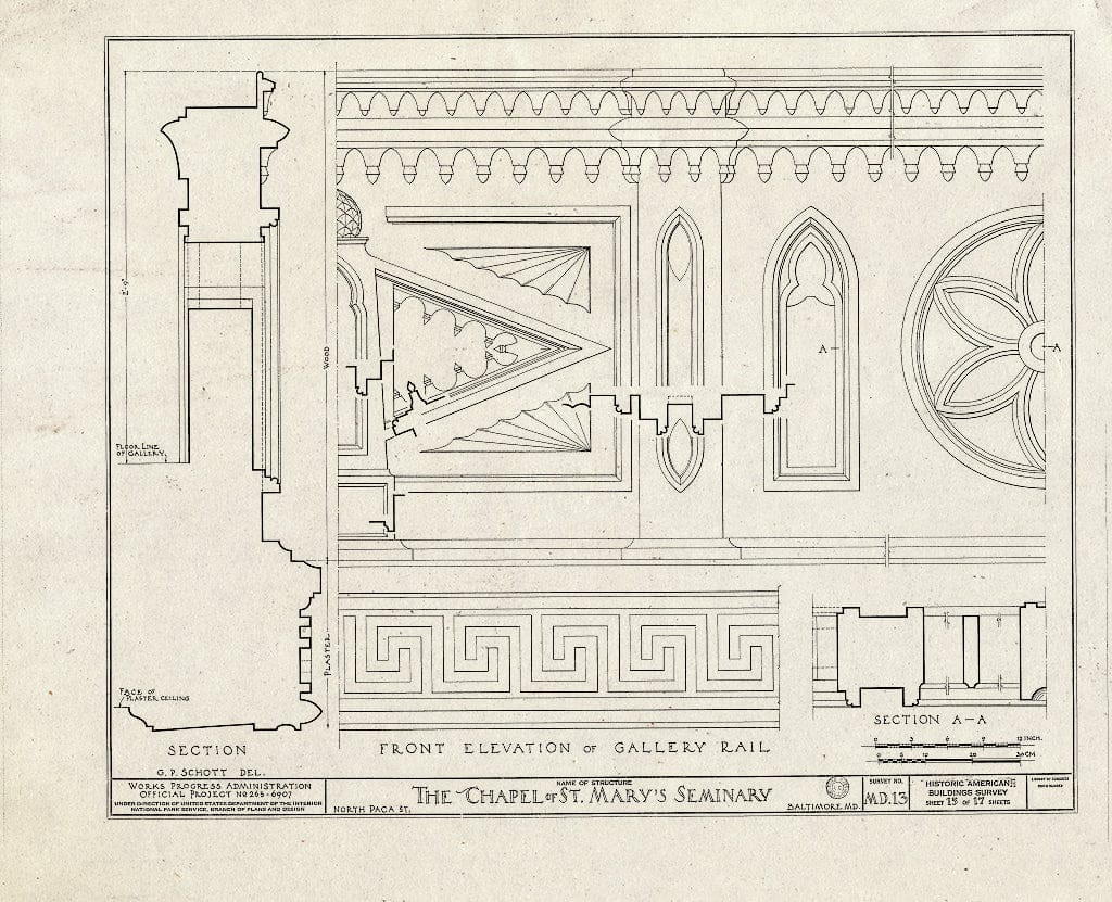 Blueprint HABS MD,4-BALT,18- (Sheet 15 of 17) - St. Mary's Seminary Chapel, North Paca Street & Druid Hill Avenue, Baltimore, Independent City, MD