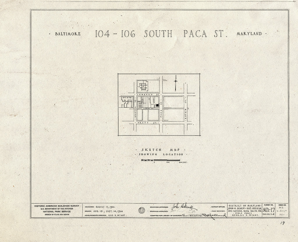 Blueprint HABS MD,4-BALT,20- (Sheet 0 of 5) - 104-106 South Paca Street (Double Houses), Baltimore, Independent City, MD