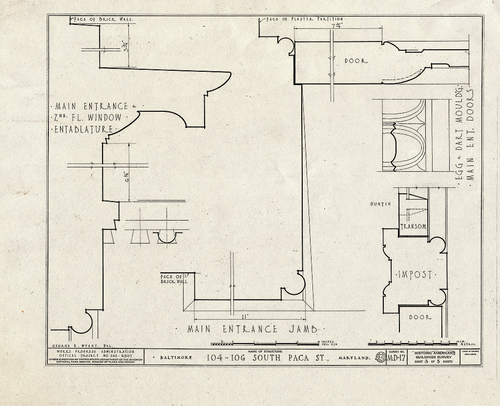 Blueprint HABS MD,4-BALT,20- (Sheet 3 of 5) - 104-106 South Paca Street (Double Houses), Baltimore, Independent City, MD