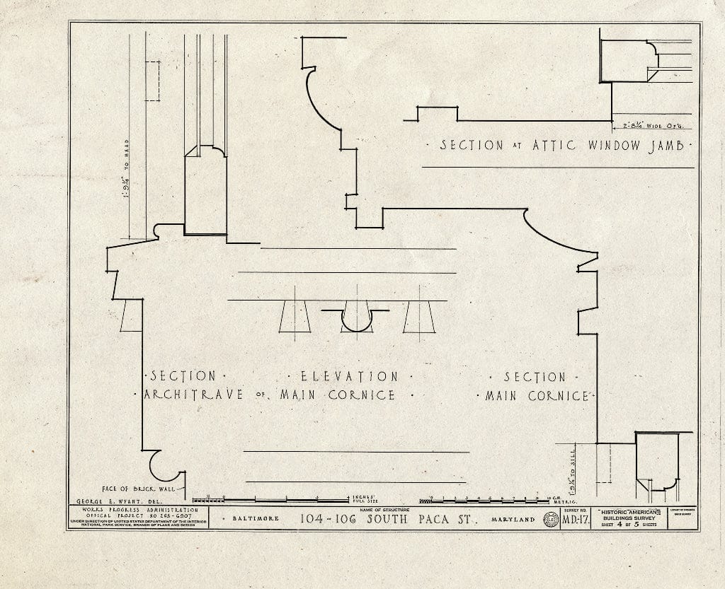 Blueprint HABS MD,4-BALT,20- (Sheet 4 of 5) - 104-106 South Paca Street (Double Houses), Baltimore, Independent City, MD