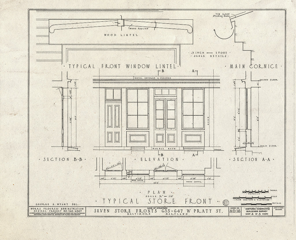 Blueprint HABS MD,4-BALT,19- (Sheet 3 of 5) - 635-647 West Pratt Street (Commercial Buildings), Baltimore, Independent City, MD