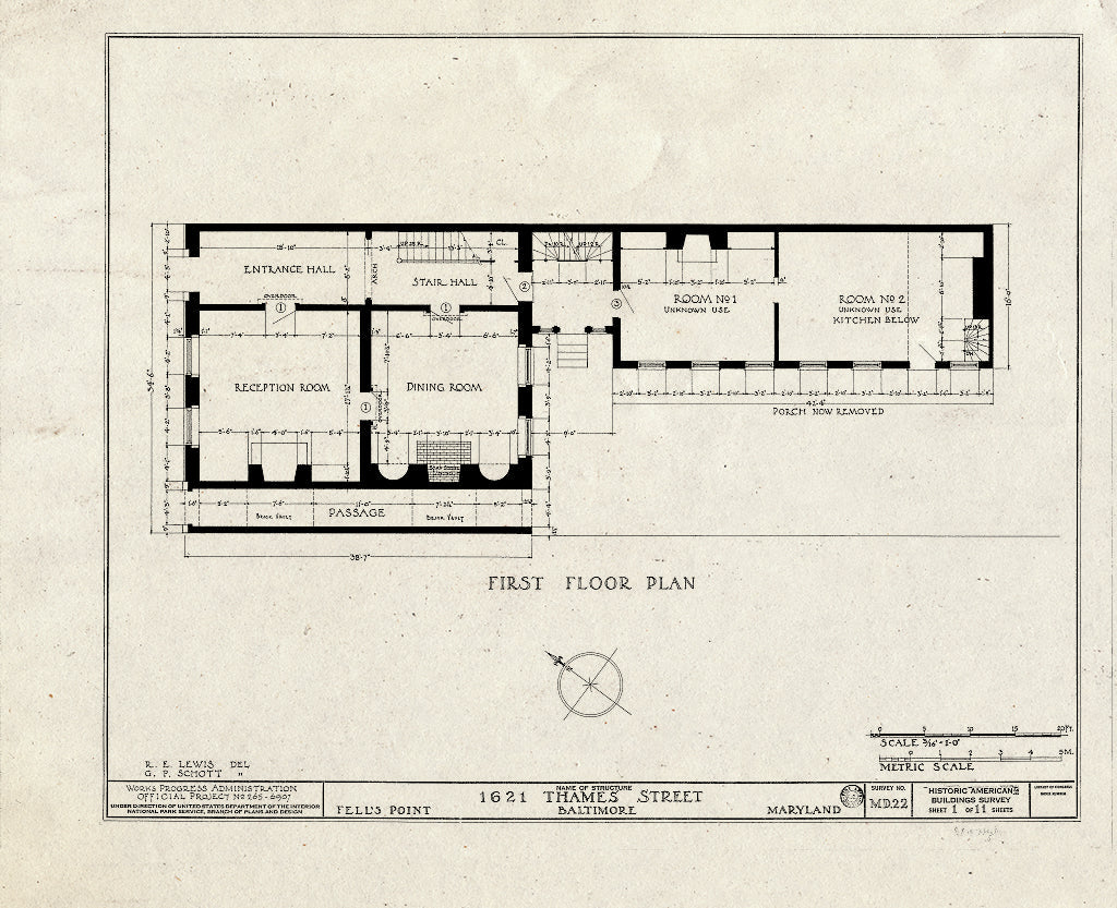 Blueprint HABS MD,4-BALT,23- (Sheet 1 of 11) - 1621 Thames Street (House), Fell's Point, Baltimore, Independent City, MD