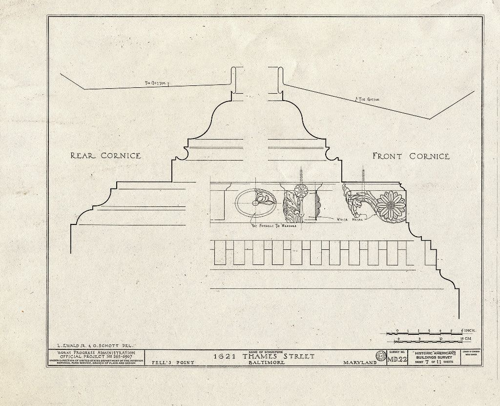 Blueprint HABS MD,4-BALT,23- (Sheet 7 of 11) - 1621 Thames Street (House), Fell's Point, Baltimore, Independent City, MD