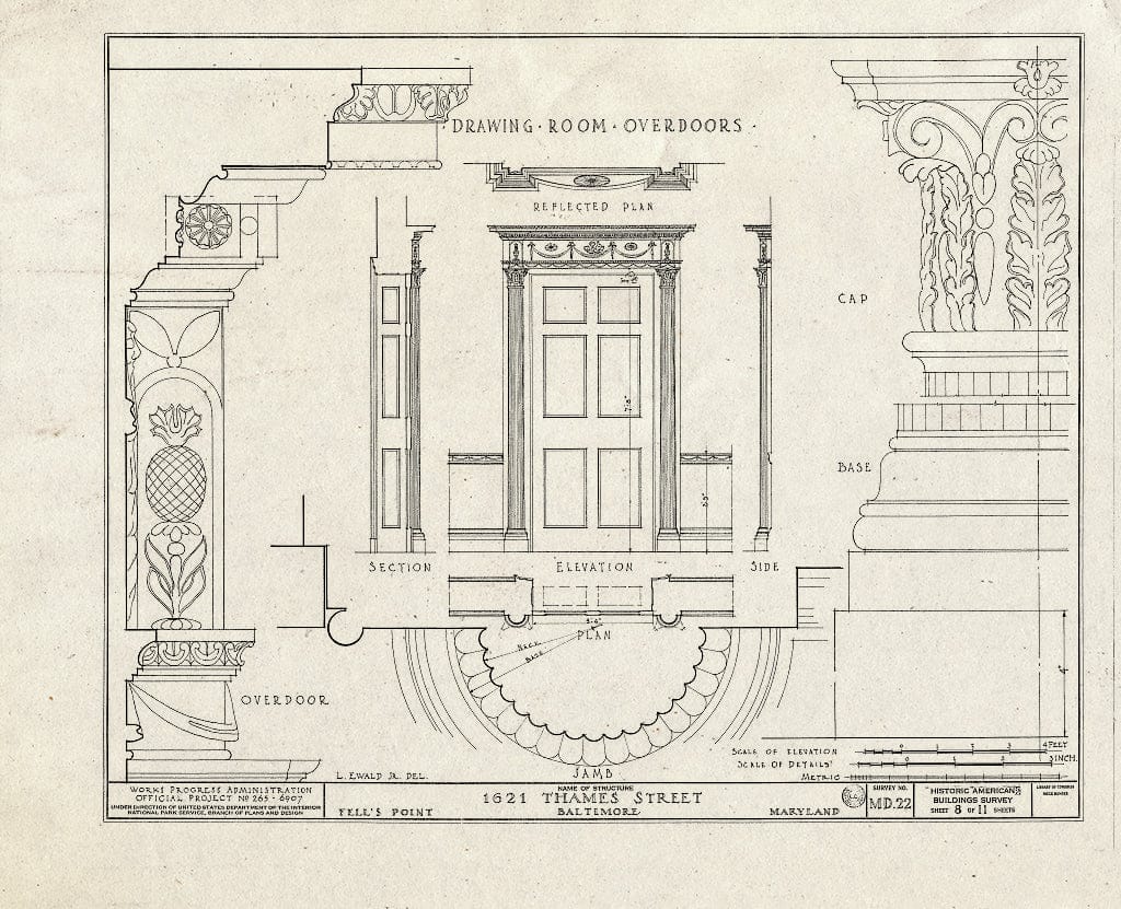 Blueprint HABS MD,4-BALT,23- (Sheet 8 of 11) - 1621 Thames Street (House), Fell's Point, Baltimore, Independent City, MD