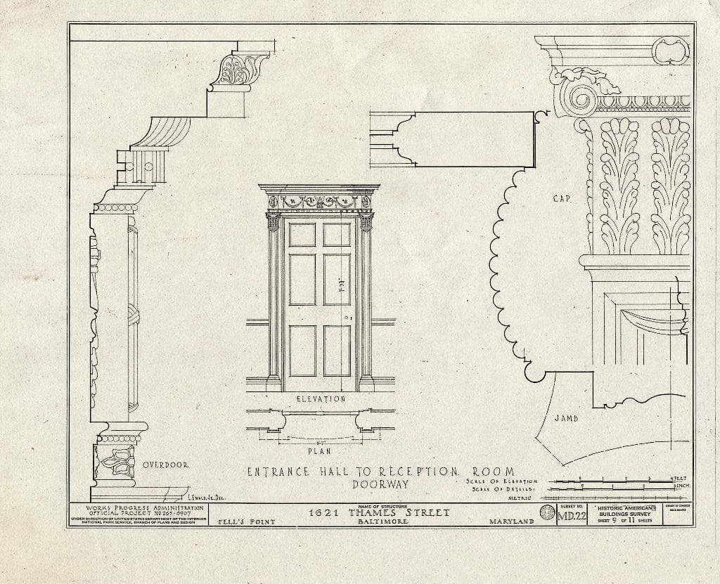 Blueprint HABS MD,4-BALT,23- (Sheet 9 of 11) - 1621 Thames Street (House), Fell's Point, Baltimore, Independent City, MD