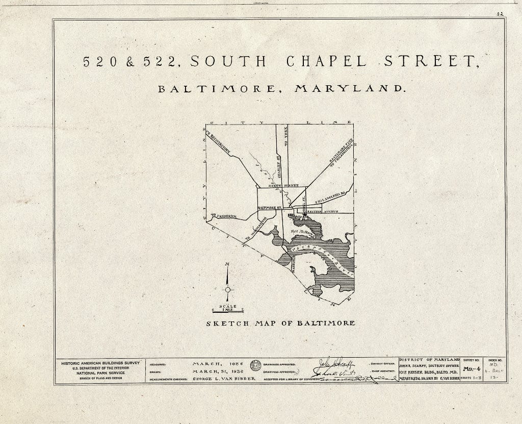 Blueprint HABS MD,4-BALT,13- (Sheet 0 of 3) - 520-522 South Chapel Street (Double House), Fell's Point, Baltimore, Independent City, MD