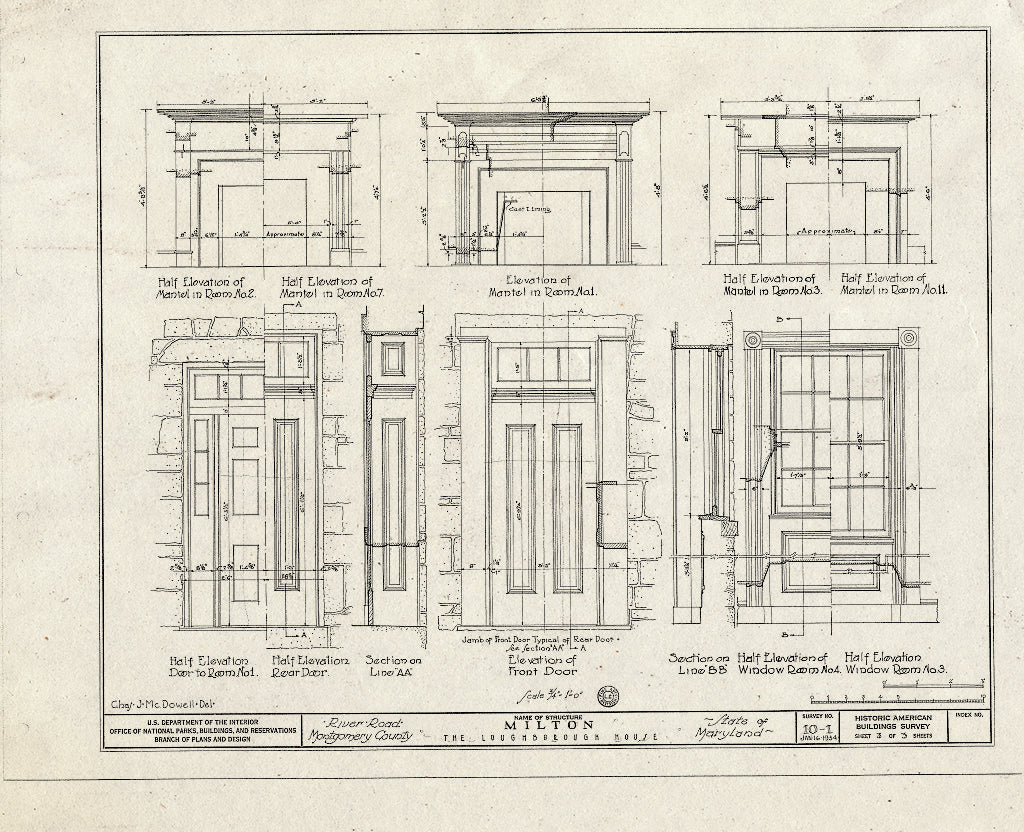 Blueprint HABS MD,16-SOM,1- (Sheet 3 of 3) - Milton, River Road, Somerset, Montgomery County, MD