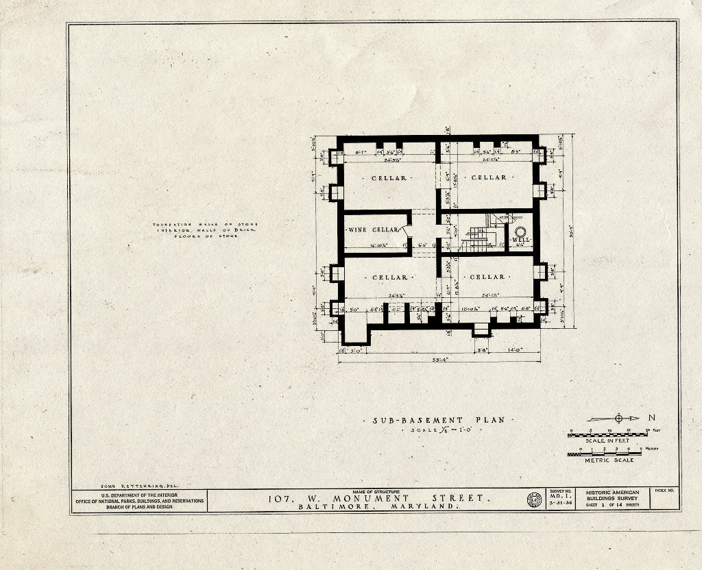 Blueprint HABS MD,4-BALT,11- (Sheet 1 of 14) - 107 West Monument Street (House), 107 West Monument Street, Baltimore, Independent City, MD