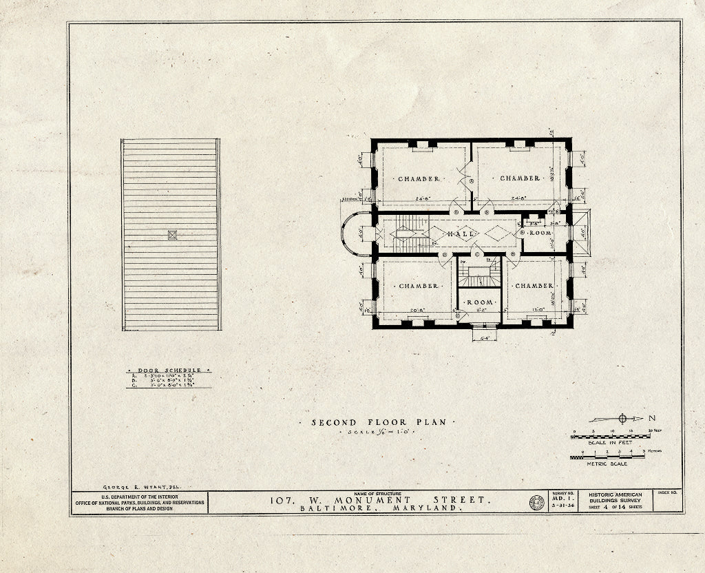 Blueprint HABS MD,4-BALT,11- (Sheet 4 of 14) - 107 West Monument Street (House), 107 West Monument Street, Baltimore, Independent City, MD