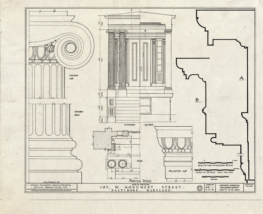 Blueprint HABS MD,4-BALT,11- (Sheet 11 of 14) - 107 West Monument Street (House), 107 West Monument Street, Baltimore, Independent City, MD