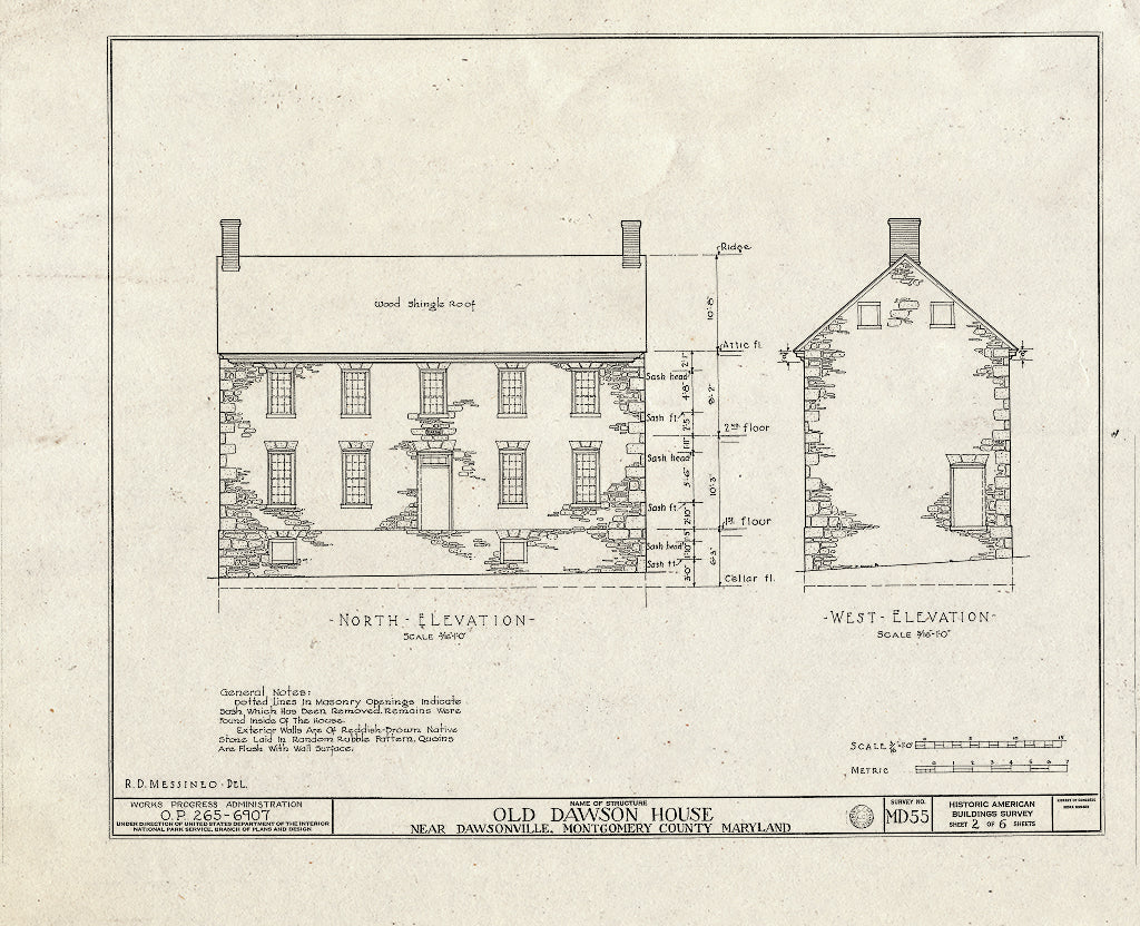 Blueprint HABS MD,16-DAWV.V,1- (Sheet 2 of 6) - Dawson House, 15200 Sugarland Road, Dawsonville, Montgomery County, MD