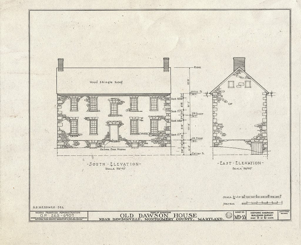 Blueprint HABS MD,16-DAWV.V,1- (Sheet 3 of 6) - Dawson House, 15200 Sugarland Road, Dawsonville, Montgomery County, MD