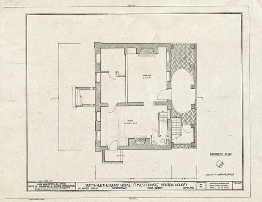 Blueprint 2. Basement Plan - Smyth-Letherbury House, 107 Water Street, Chestertown, Kent County, MD