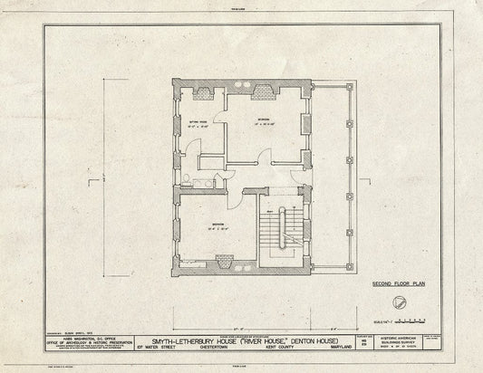 Blueprint 4. Second Floor Plan - Smyth-Letherbury House, 107 Water Street, Chestertown, Kent County, MD