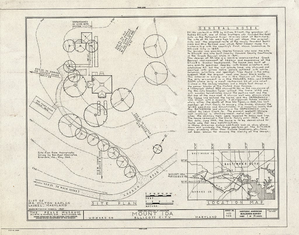 Blueprint HABS MD,14-ELLCI,10- (Sheet 1 of 13) - Mount Ida, 3691 Sarah's Lane, Ellicott City, Howard County, MD
