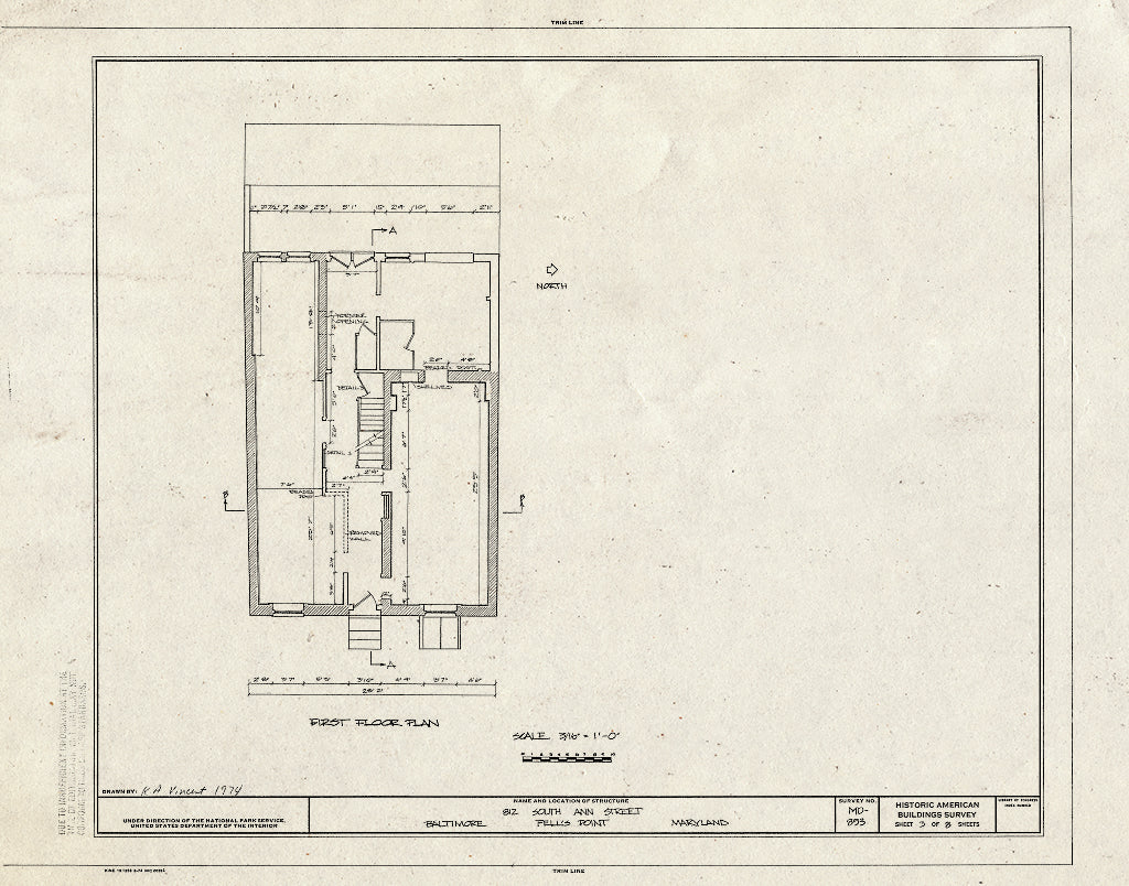 Blueprint HABS MD,4-BALT,164- (Sheet 3 of 8) - 812 South Ann Street (House), Baltimore, Independent City, MD
