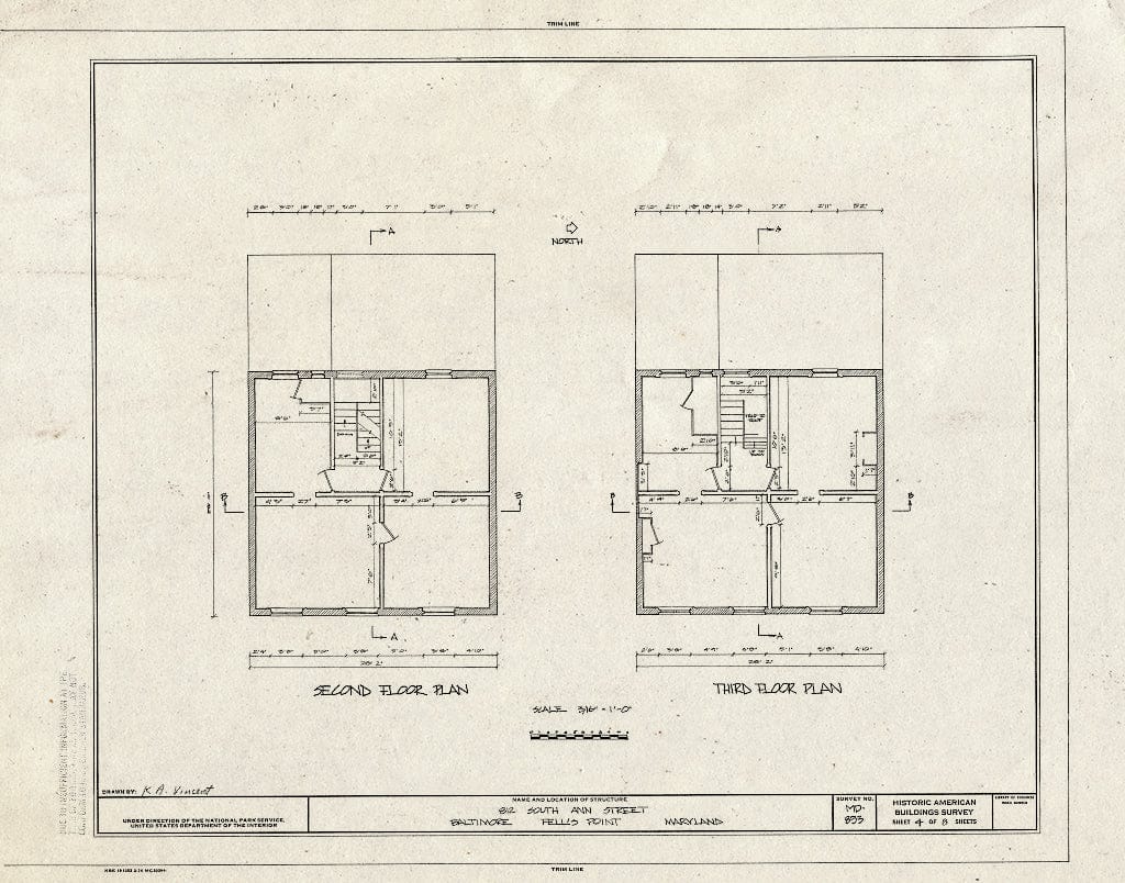 Blueprint HABS MD,4-BALT,164- (Sheet 4 of 8) - 812 South Ann Street (House), Baltimore, Independent City, MD