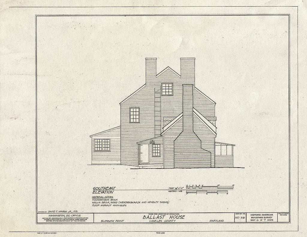 Blueprint Southeast Elevation - Blossom Point Farm, La Plata, Charles County, MD
