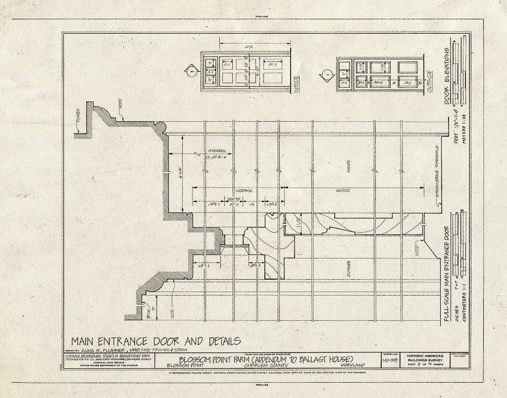 Blueprint Main Entrance Door and Details - Blossom Point Farm, La Plata, Charles County, MD