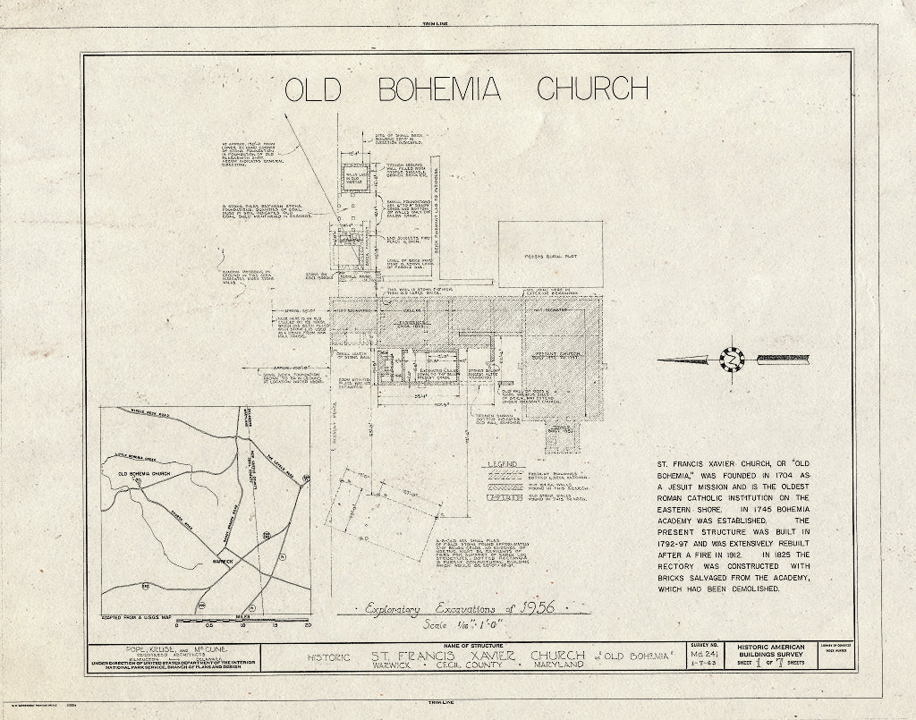 Blueprint HABS MD,8-WAR,1- (Sheet 1 of 7) - St. Francis Xavier Roman Catholic Church, Warwick & Church Roads, Warwick, Cecil County, MD