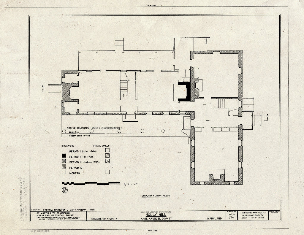 Blueprint HABS MD,2-Fren.V,1- (Sheet 1 of 9) - Holly Hill, Southeast of Friendship Off MD 631, Friendship, Anne Arundel County, MD
