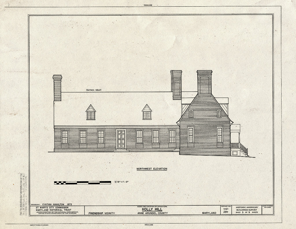 Blueprint HABS MD,2-Fren.V,1- (Sheet 3 of 9) - Holly Hill, Southeast of Friendship Off MD 631, Friendship, Anne Arundel County, MD