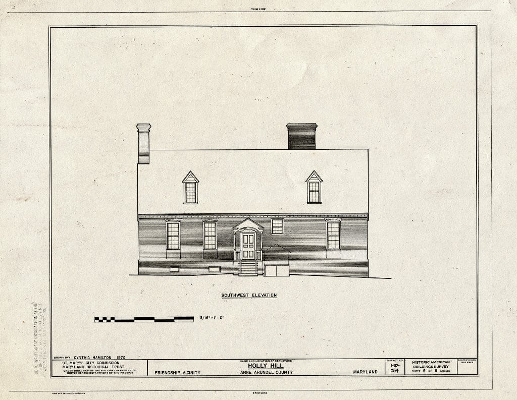 Blueprint HABS MD,2-Fren.V,1- (Sheet 5 of 9) - Holly Hill, Southeast of Friendship Off MD 631, Friendship, Anne Arundel County, MD
