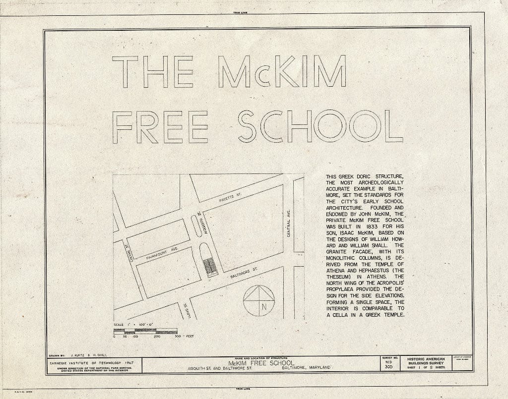 Blueprint HABS MD,4-BALT,49- (Sheet 1 of 8) - McKim Free School, 1120 East Baltimore Street, Baltimore, Independent City, MD