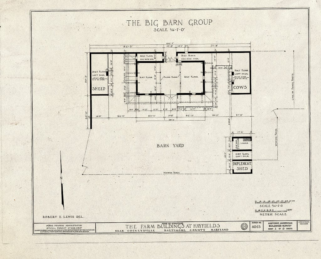 Blueprint HABS MD,3-Cock.V,1- (Sheet 2 of 8) - Hayfields Farm Buildings, Worthington Valley, Cockeysville, Baltimore County, MD