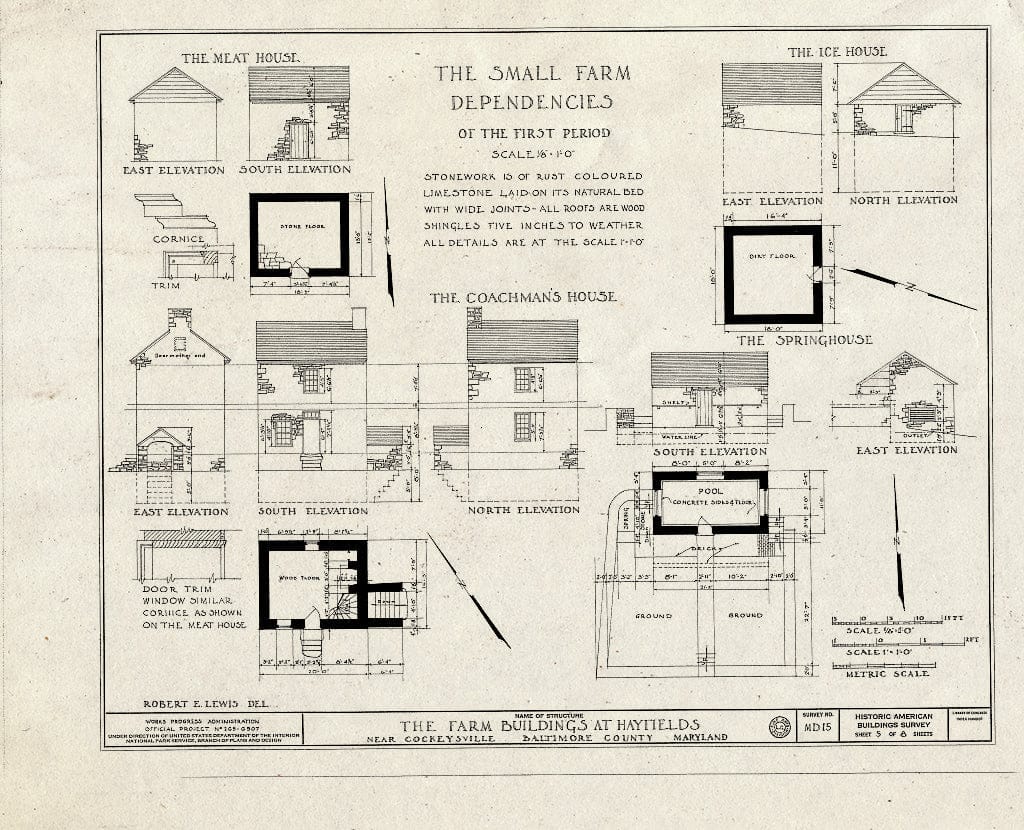 Blueprint HABS MD,3-Cock.V,1- (Sheet 5 of 8) - Hayfields Farm Buildings, Worthington Valley, Cockeysville, Baltimore County, MD