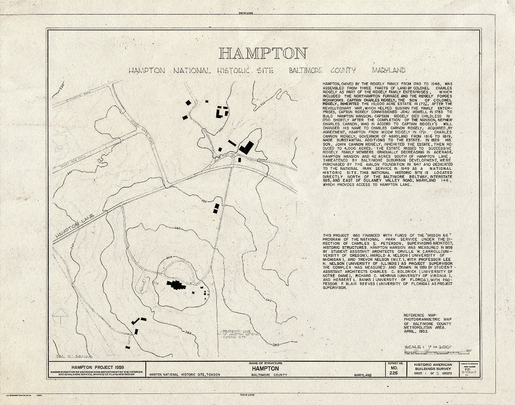 Blueprint HABS MD,3-Tow.V,1- (Sheet 1 of 3) - Hampton, 535 Hampton Lane, Towson, Baltimore County, MD