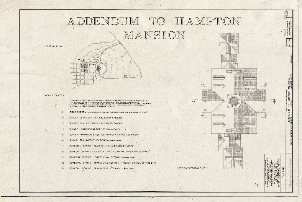 Blueprint HABS MD,3-Tow.V,1A- (Sheet 1 of 11) - Hampton, Mansion, 535 Hampton Lane, Towson, Baltimore County, MD