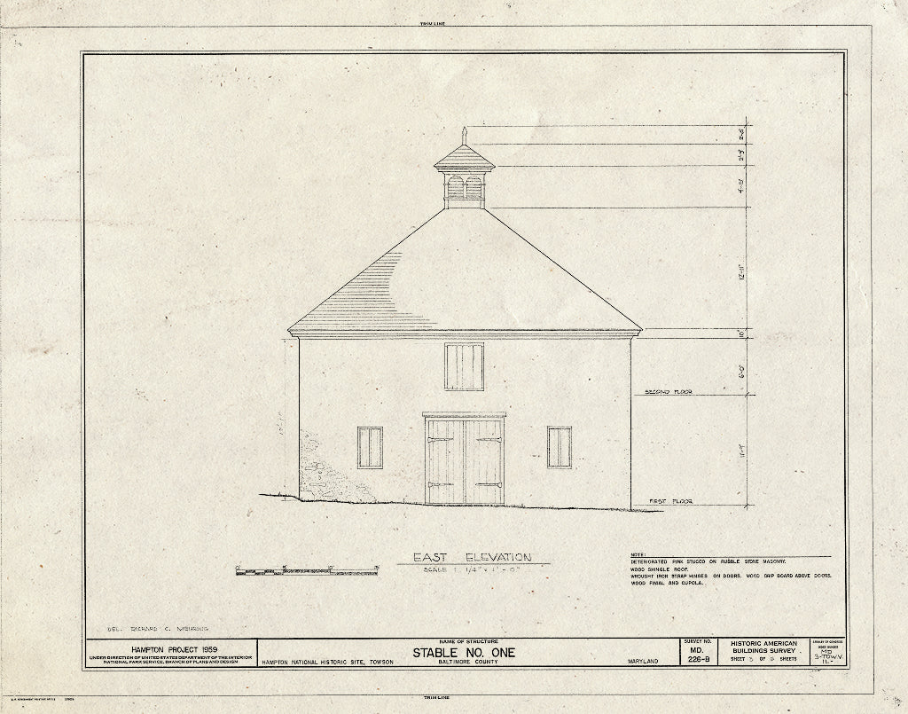 Blueprint HABS MD,3-Tow.V,1L- (Sheet 3 of 6) - Hampton, Stable No. One, 535 Hampton Lane, Towson, Baltimore County, MD