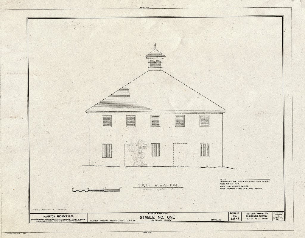 Blueprint HABS MD,3-Tow.V,1L- (Sheet 6 of 6) - Hampton, Stable No. One, 535 Hampton Lane, Towson, Baltimore County, MD
