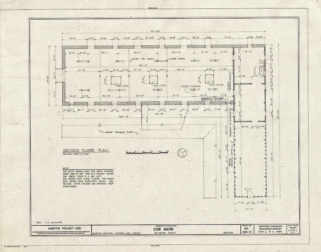 Blueprint HABS MD,3-Tow.V,1U- (Sheet 2 of 2) - Hampton, Cow Barn, 537 1/2 Saint Francis Road, Towson, Baltimore County, MD