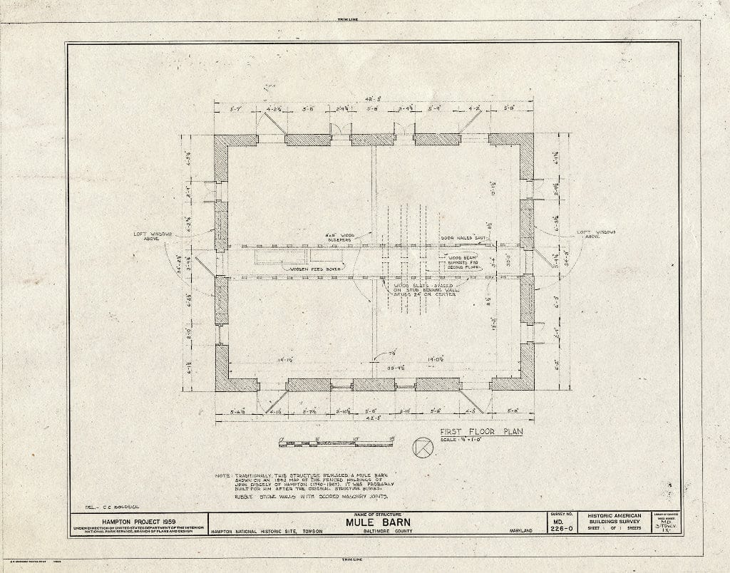 Blueprint HABS MD,3-Tow.V,1X- (Sheet 1 of 1) - Hampton, Mule Barn, 537 1/2 Saint Francis Road, Towson, Baltimore County, MD