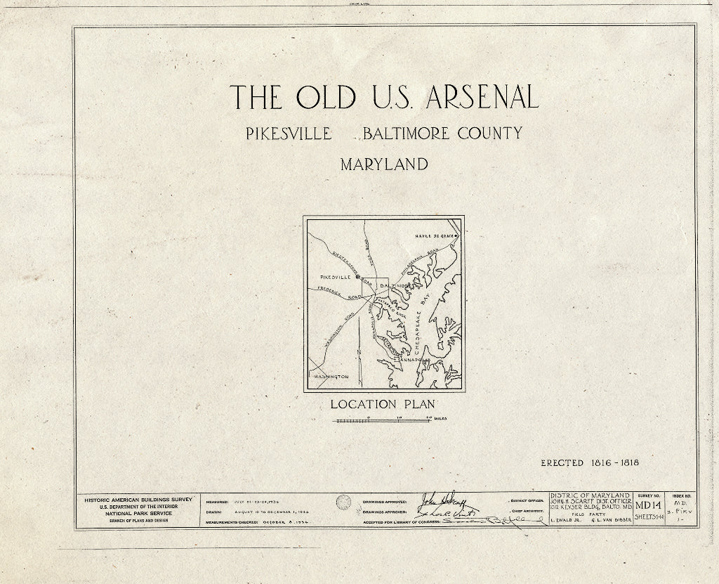 Blueprint HABS MD,3-PIKV,1- (Sheet 0 of 14) - U.S. Arsenal, Reisterstown Road, Pikesville, Baltimore County, MD