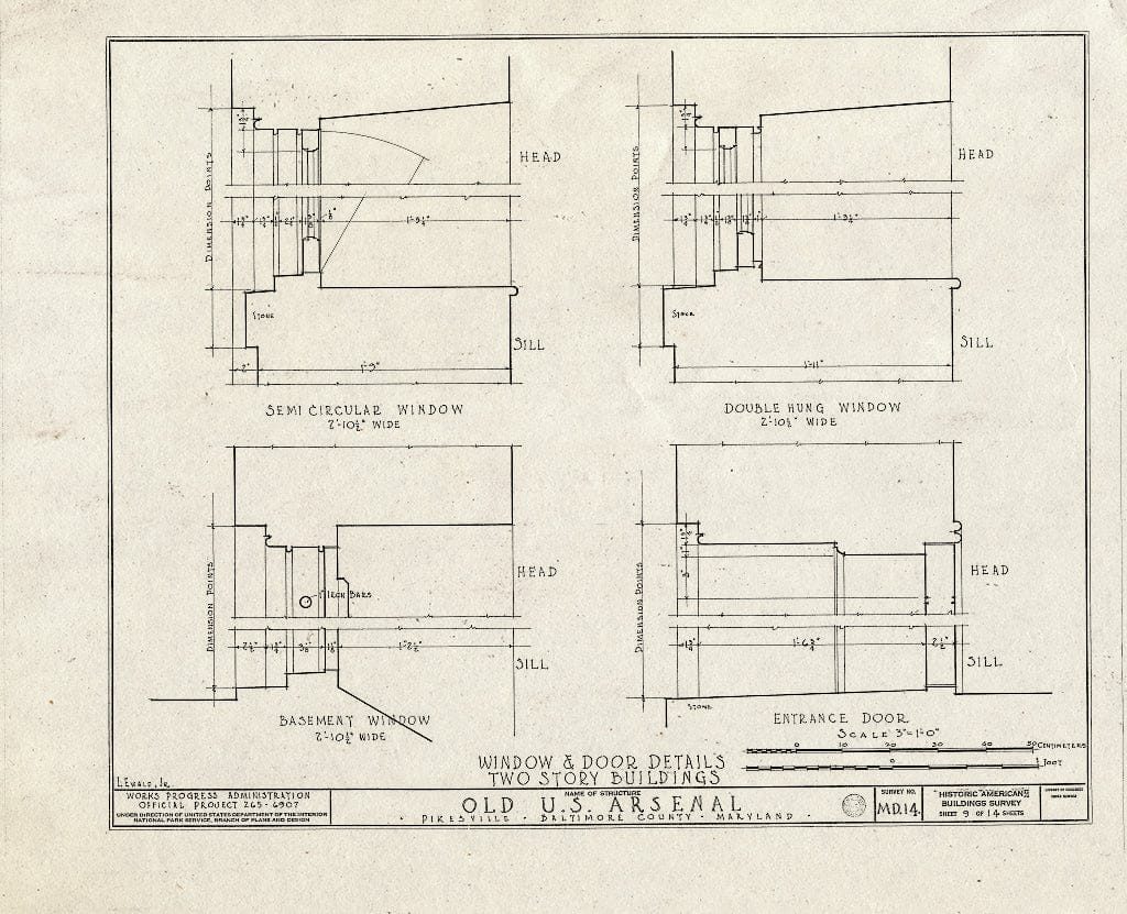 Blueprint HABS MD,3-PIKV,1- (Sheet 9 of 14) - U.S. Arsenal, Reisterstown Road, Pikesville, Baltimore County, MD