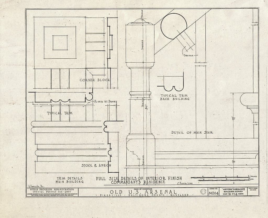 Blueprint HABS MD,3-PIKV,1- (Sheet 12 of 14) - U.S. Arsenal, Reisterstown Road, Pikesville, Baltimore County, MD