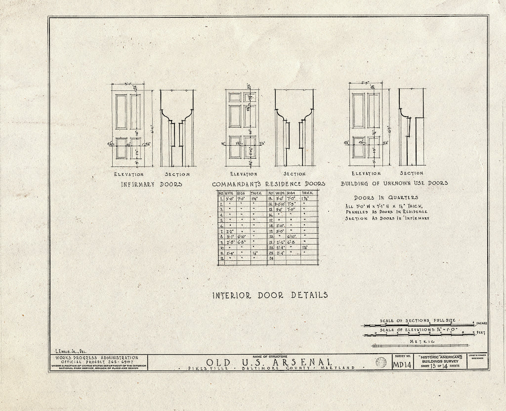 Blueprint HABS MD,3-PIKV,1- (Sheet 13 of 14) - U.S. Arsenal, Reisterstown Road, Pikesville, Baltimore County, MD